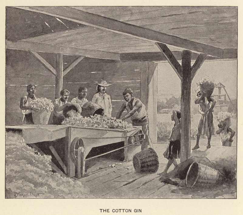 The Cotton Gin (litho) av J. (after) Steeple Davis