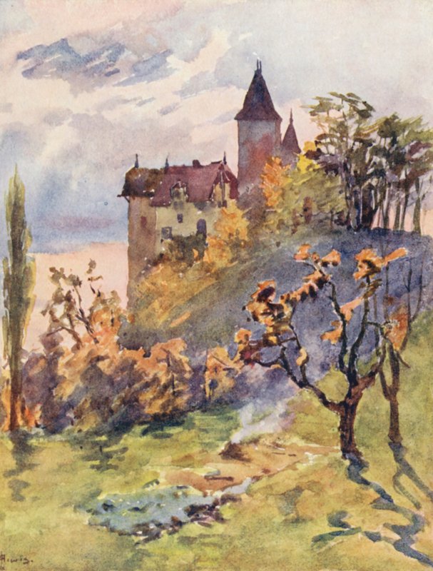 Chateau de Blonay (färglitografi) av J. Hardwicke Lewis
