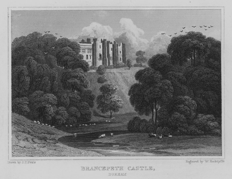 Brancepeth Castle, Durham (gravyr) av John Preston Neale