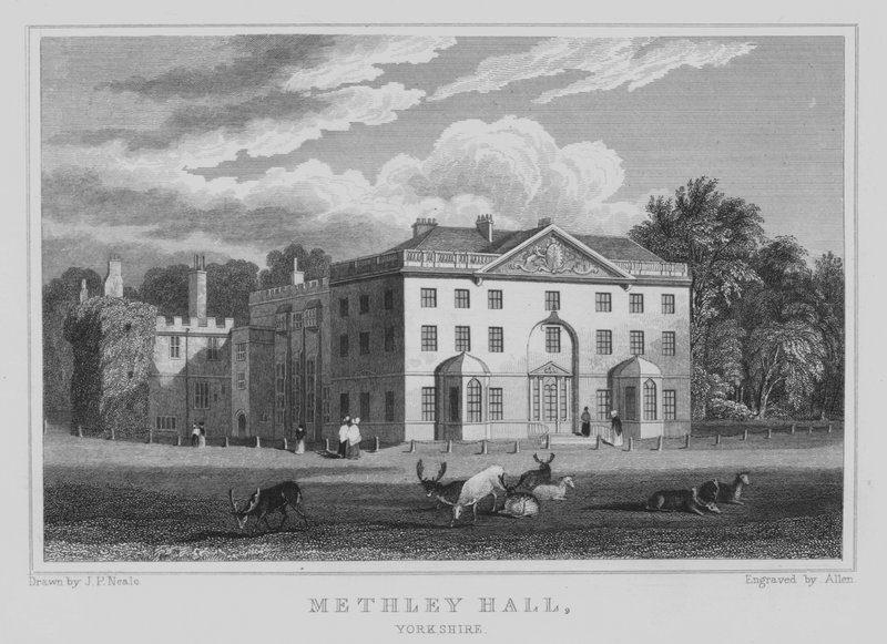 Methley Hall, Yorkshire (gravyr) av John Preston Neale