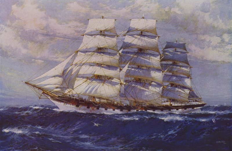Segelfartyg Taranaki (färg litho) av Jack (after) Spurling