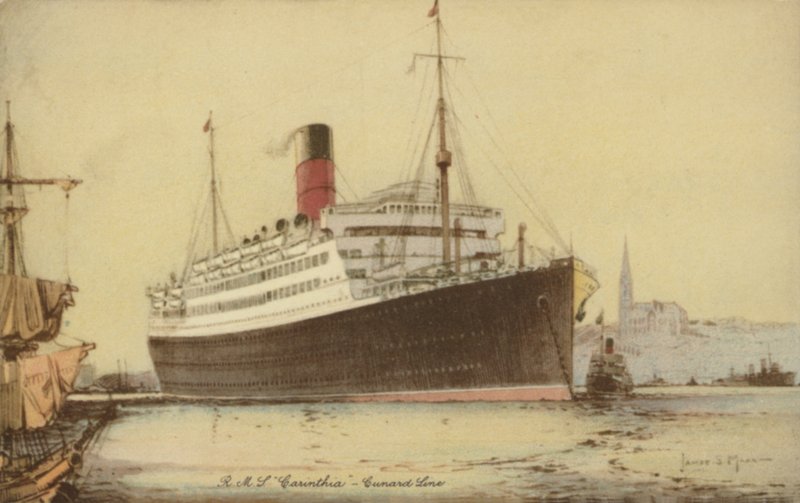 Cunard liner RMS Carinthia (färg litho) av James Scrimgeour Mann