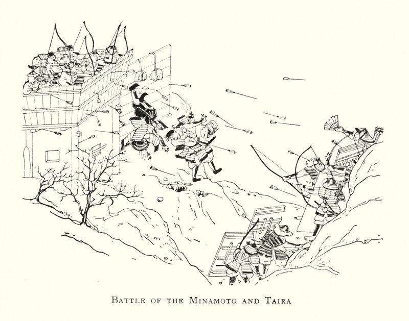 Slaget vid Minamoto och Taira (litho) av Japanese School