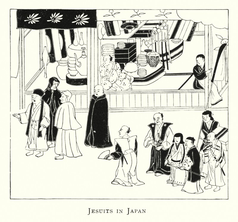 Jesuiter i Japan (litho) av Japanese School