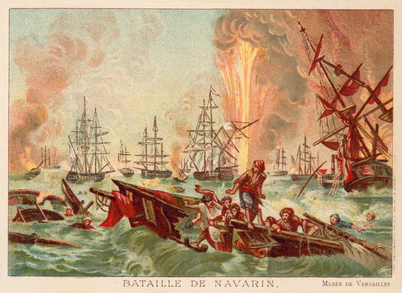 Slaget vid Navarino, 1827 (kromolit) av Jean Charles Langlois