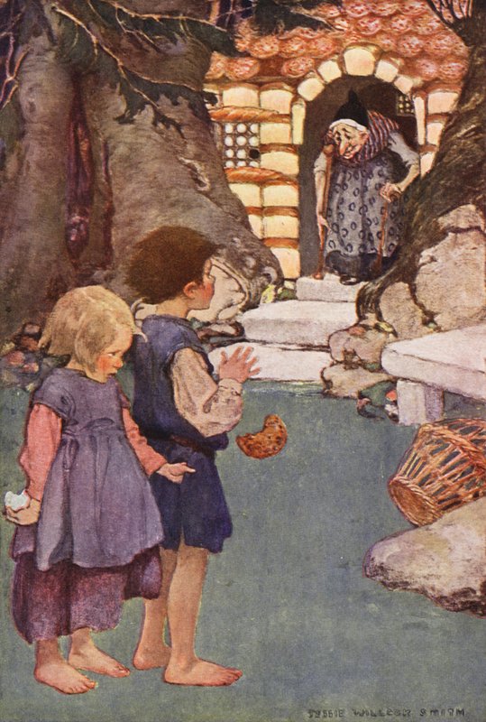 Hans och Grettel (färglitografi) av Jessie Willcox Smith