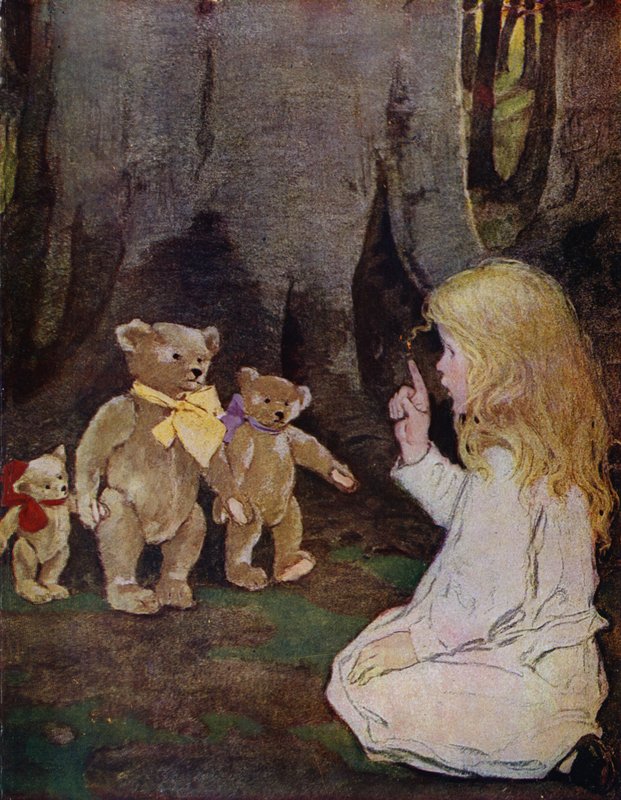 De tre björnarna (färg litho) av Jessie Willcox Smith