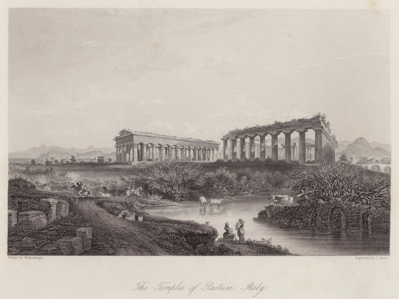 Templen i Paestum, Italien (gravyr) av Johan Wolfensberger