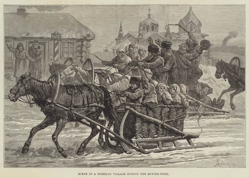 Scen i en sibirisk by under smörveckan av Johann Nepomuk Schonberg