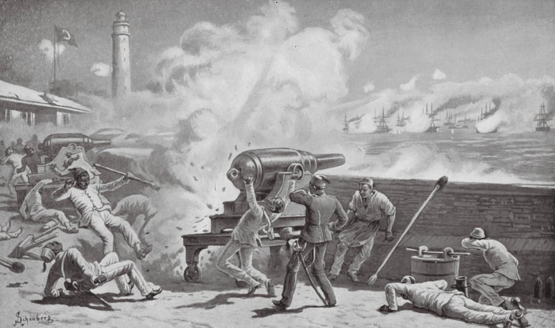 Bombardemanget av Alexandria (litografi) av Johann Nepomuk (after) Schonberg