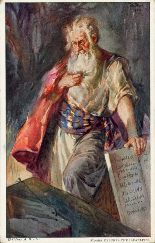 Moses tillrättavisar israeliterna (färglitografi) av Johannes Adolf Tillack