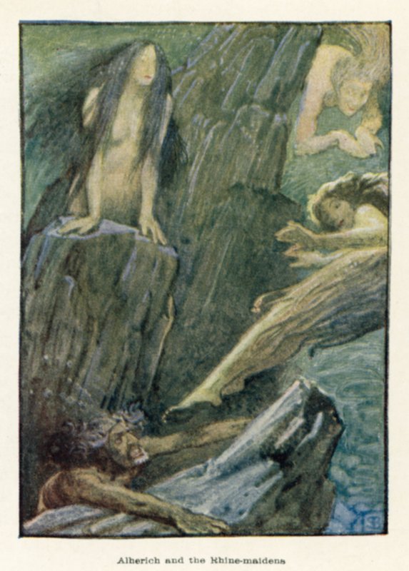 Alherich och Rhen-jungfruerna av John Byam Liston Shaw