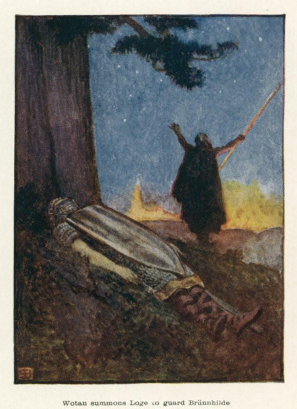 Wotan kallar Loge att vakta Brunnhilde av John Byam Liston Shaw