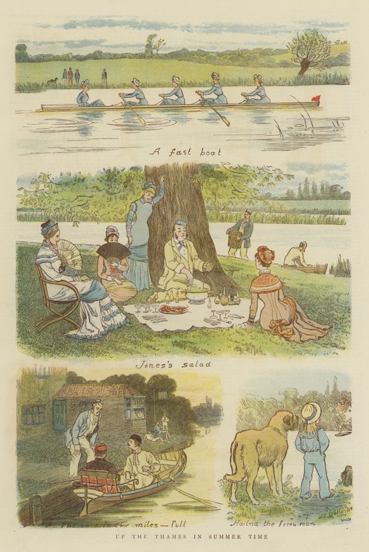 Uppför Themsen under sommartid (chromolitho) av John Charles Dollman
