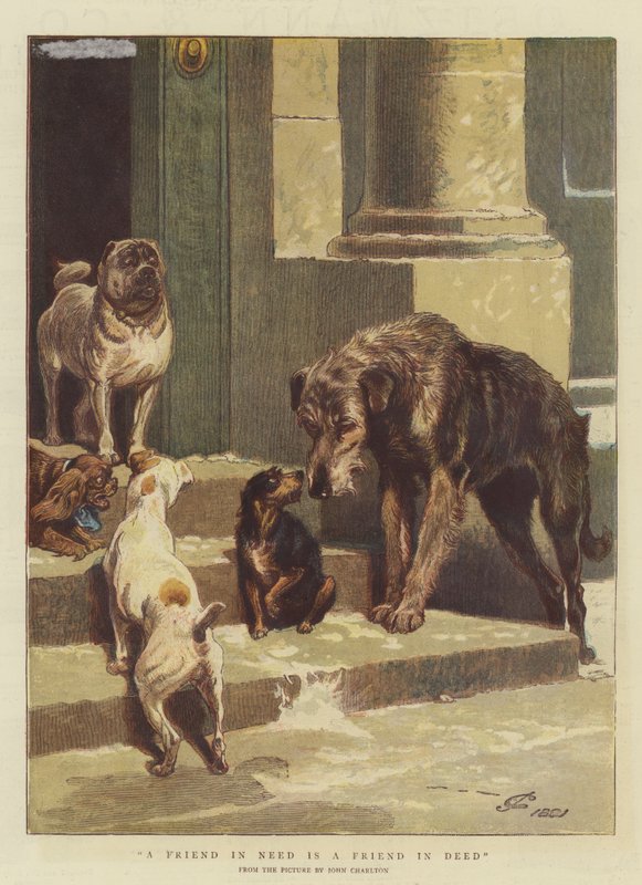En vän i nöd är en vän i gärning (chromolitho) av John Charlton