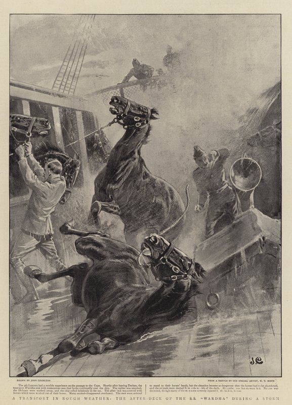 En transport i hårt väder, SS Wardhas akterdäck under en storm av John Charlton