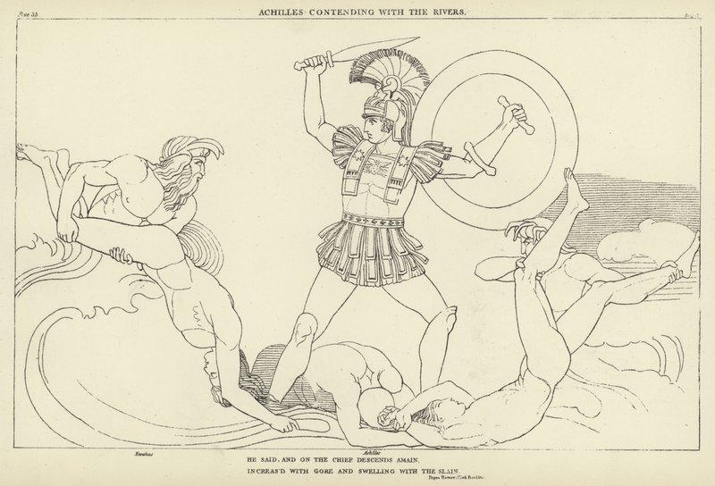 Achilles kämpar med floderna av John Flaxman