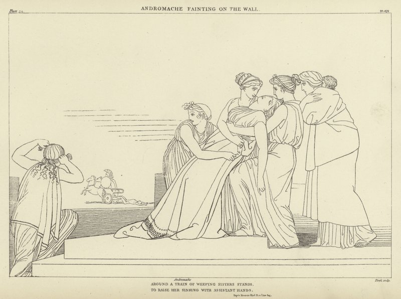 Andromache svimmar på muren av John Flaxman