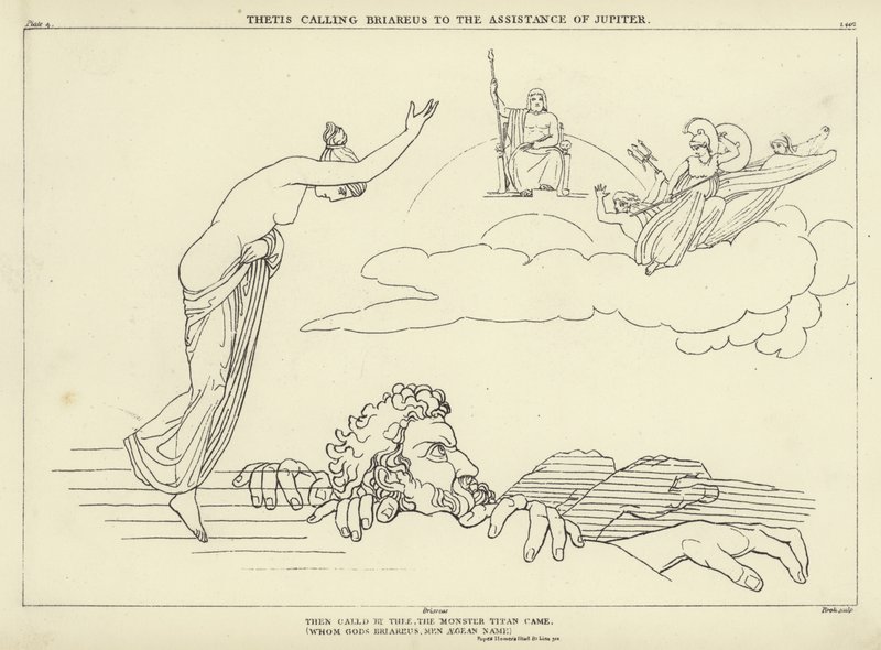 Thetis kallar Briareus till Jupiters hjälp av John Flaxman