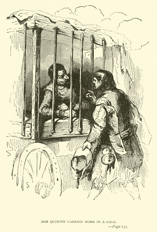 Don Quijote bars hem i en bur av John Gilbert