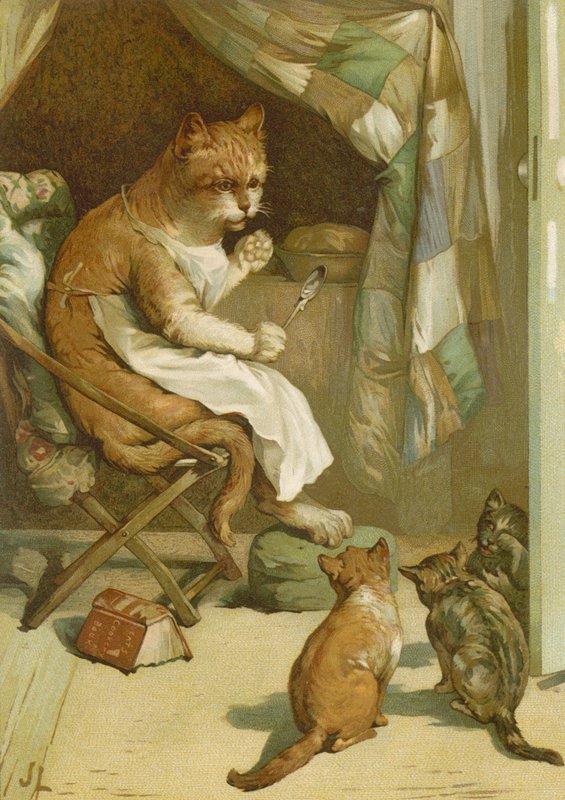 De tre kattungarna (chromolitho) av John Lawson
