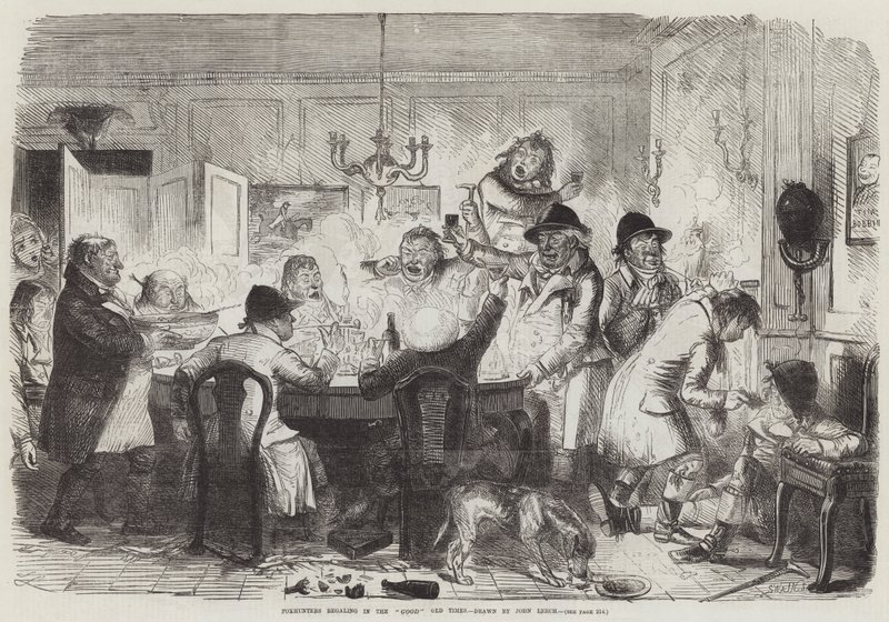 Foxhunters regaling in the Good Old Times av John Leech