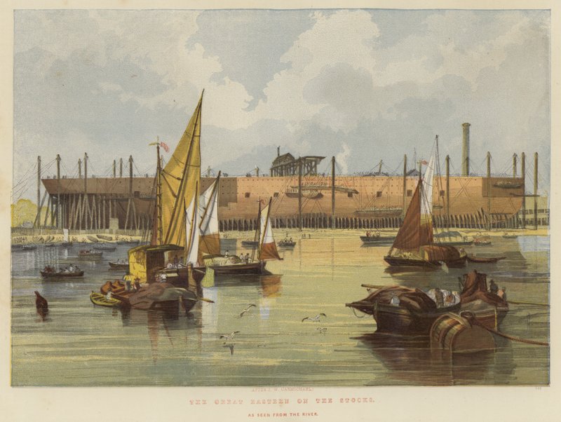 The Great Eastern on the Stocks, sett från floden av John Wilson Carmichael