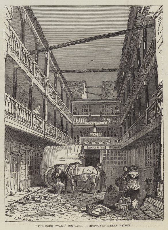 The Four Swans Inn-Yard, Bishopsgate-Street inom av John Wykeham Archer