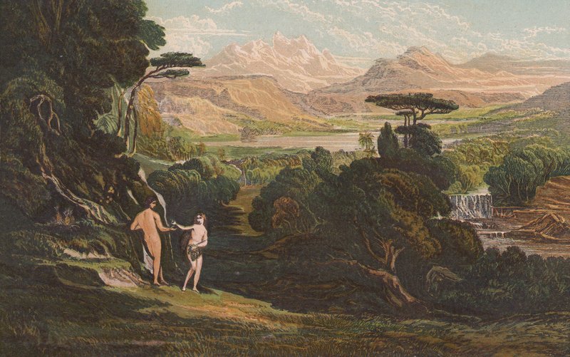 Edens lustgård (färglitografi) av John (after) Martin