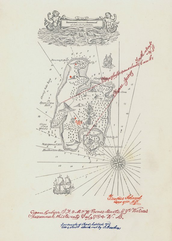 Karta för Treasure Island (färg litho) av John Cameron