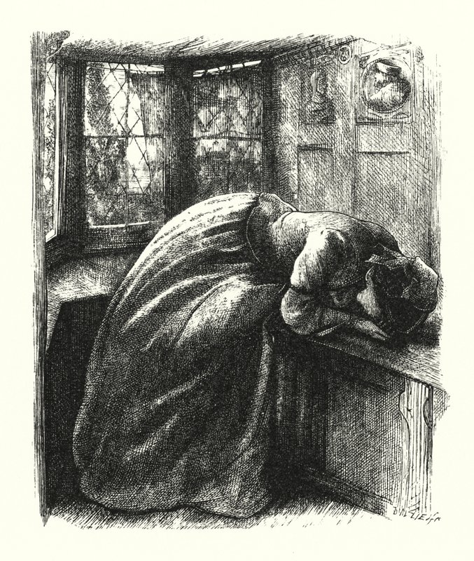 Mariana (gravyr) av John Everett (after) Millais