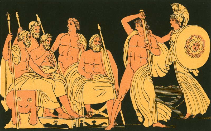 Athene som dämpar Akilles raseri av John Flaxman