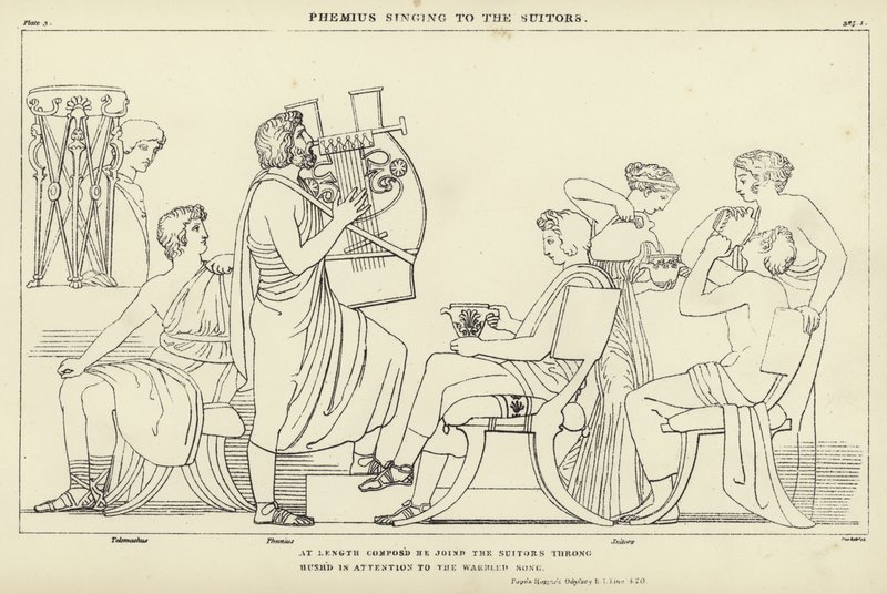 Phemius sjunger till friarna av John Flaxman