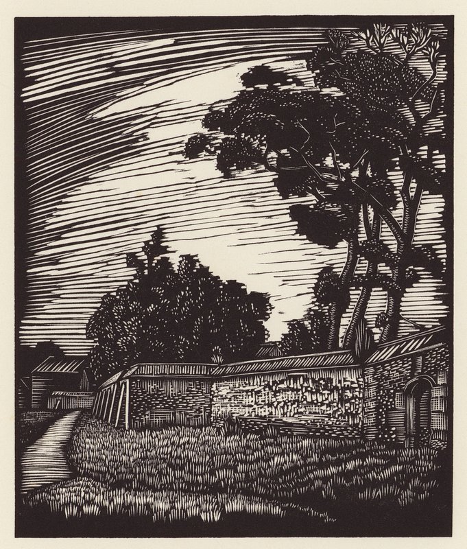 Cambridge: Peterhouse Wall, Coe Fen (träsnitt) av John Frederick Greenwood