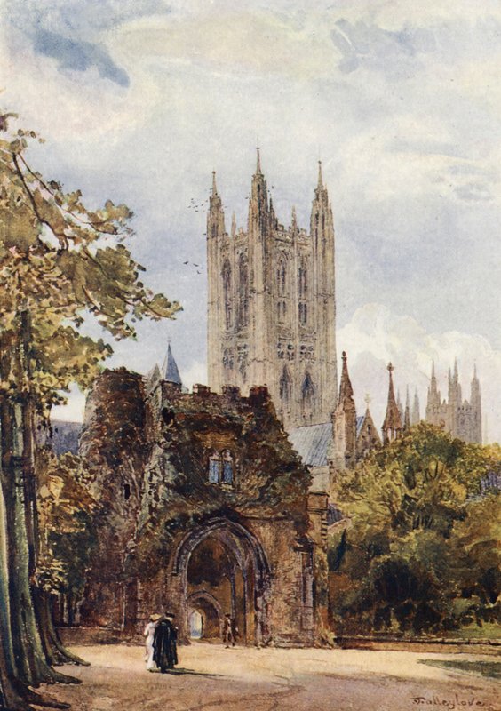 Klockan Harry Tower, Canterbury Cathedral (färglitografi) av John Fulleylove