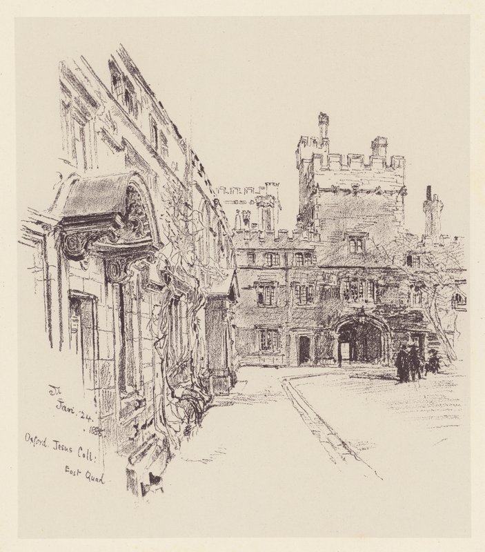 Jesus College (litografi) av John Fulleylove