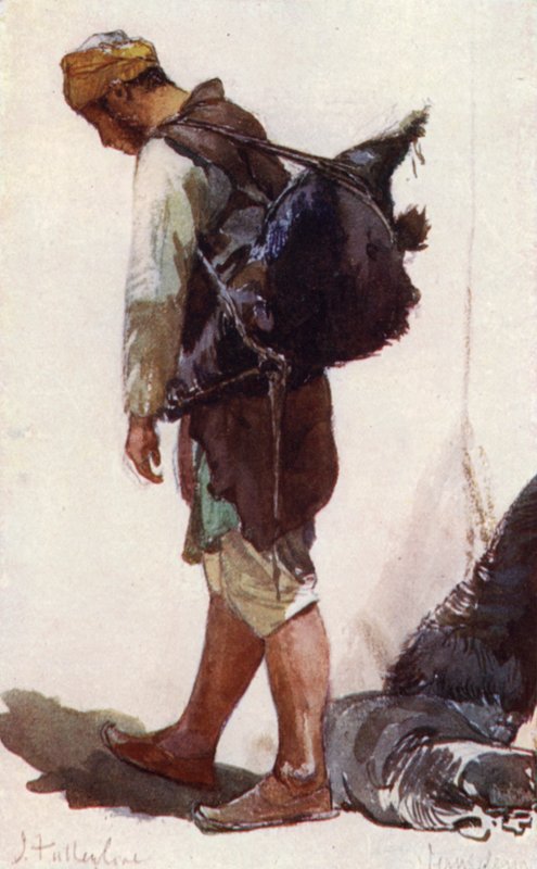 Vattenbärare (stående figur) (litho i färg) av John Fulleylove