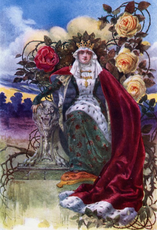 A Queen of Roses (färg litho) av John Harris Valda