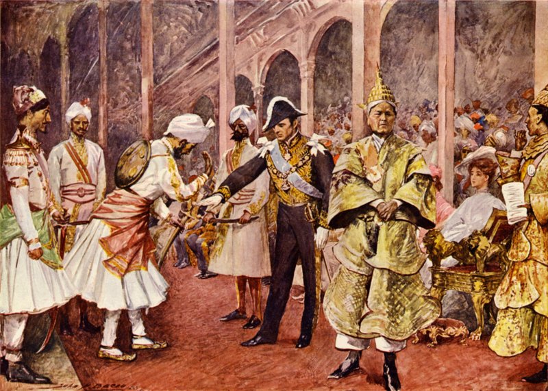 En durbar (färg litho) av John Henry Frederick (after) Bacon