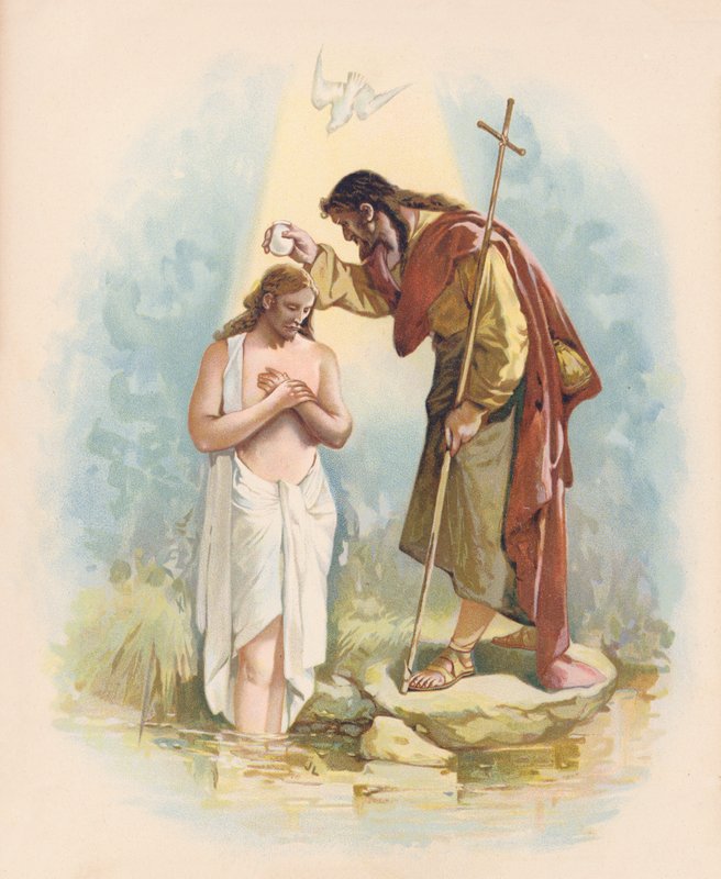 Jesus döps (färglitografi) av John Lawson