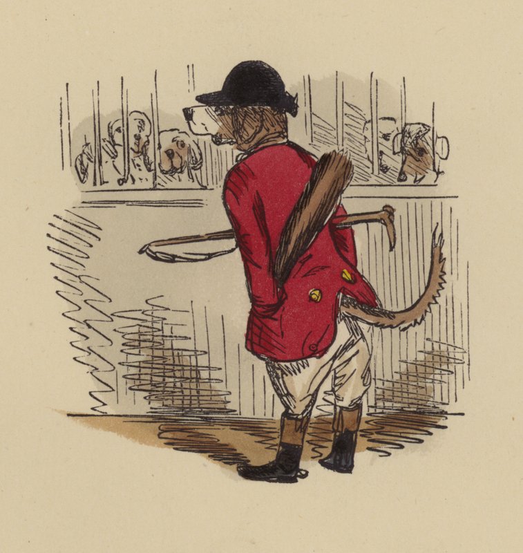 Hund utklädd till jägare av John Leech