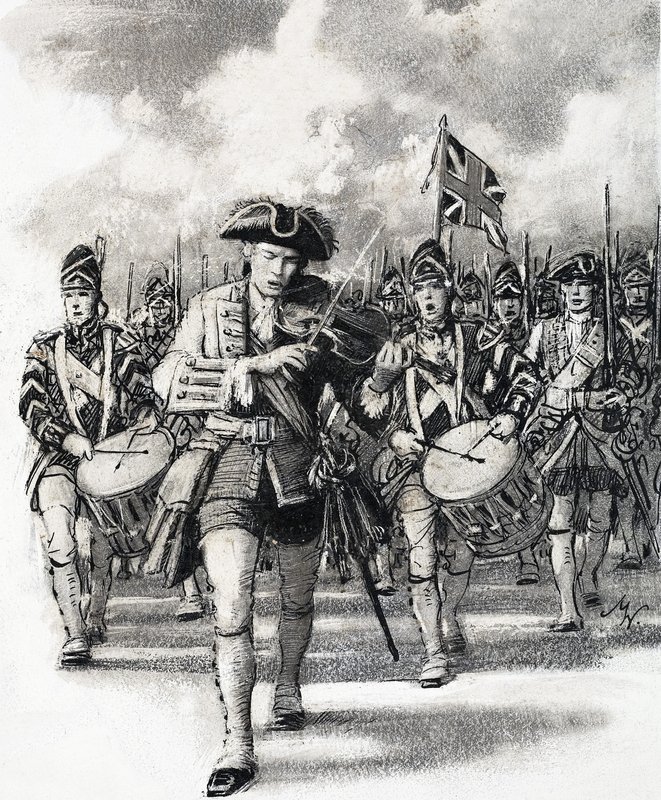 Marscherar in i strid av John Millar Watt