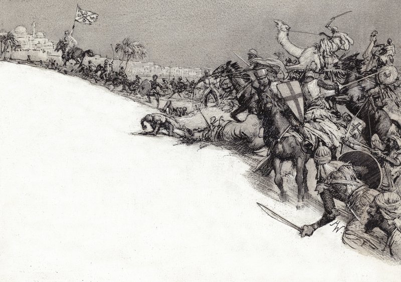 Saracener anfaller Jerusalem (gouache på papper) av John Millar Watt