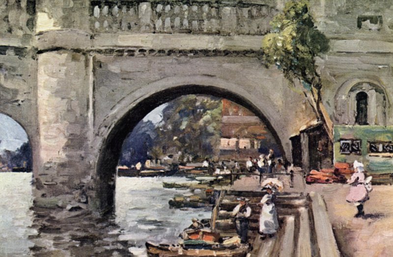 Richmond Bridge (färg litho) av John Muirhead