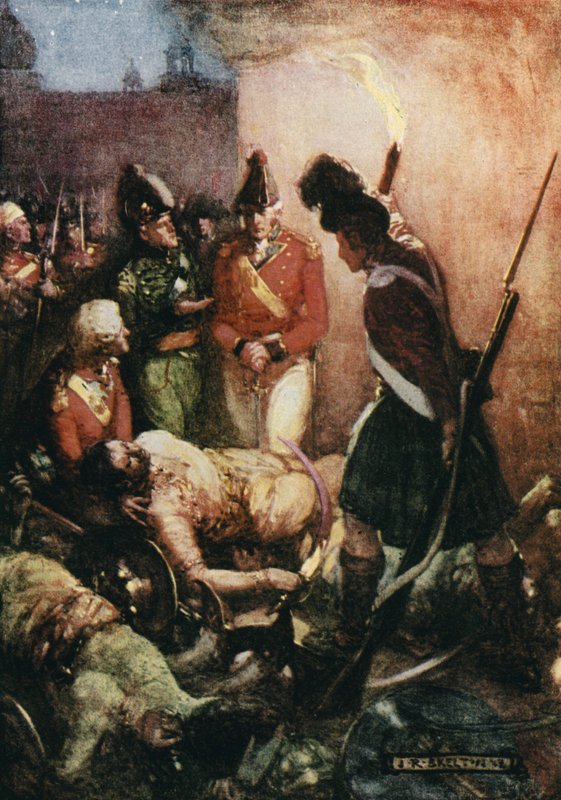 Tippoo Sultans kropp hittades begravd under deras anhängare. av Joseph Ratcliffe Skelton