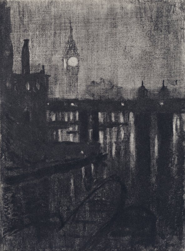 Klocktorn, natt (litho) av Joseph (after) Pennell