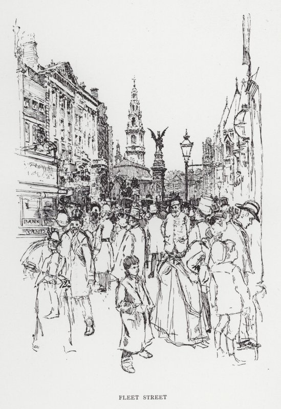 Fleet Street (litho) av Joseph (after) Pennell