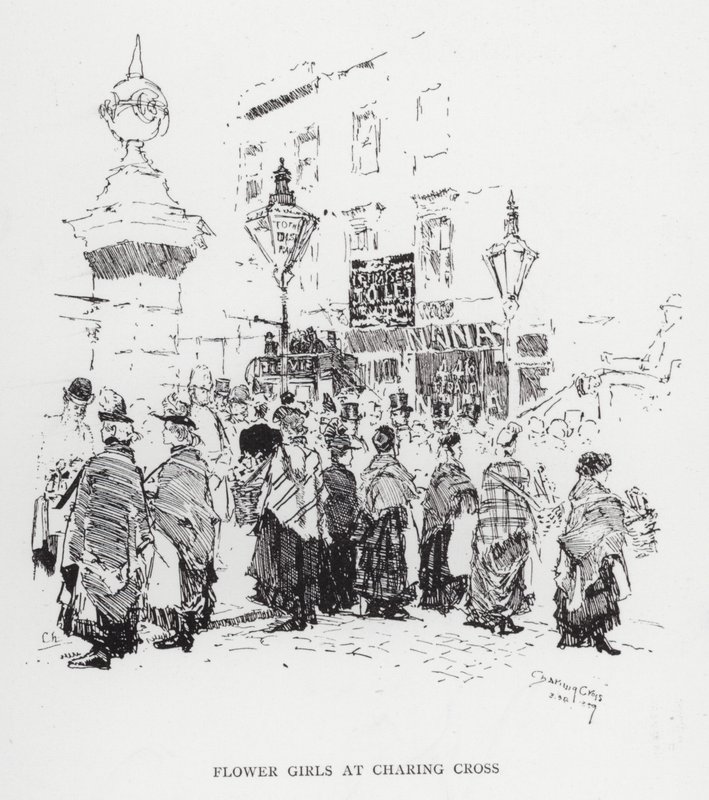 Flower Girls på Charing Cross (litho) av Joseph (after) Pennell