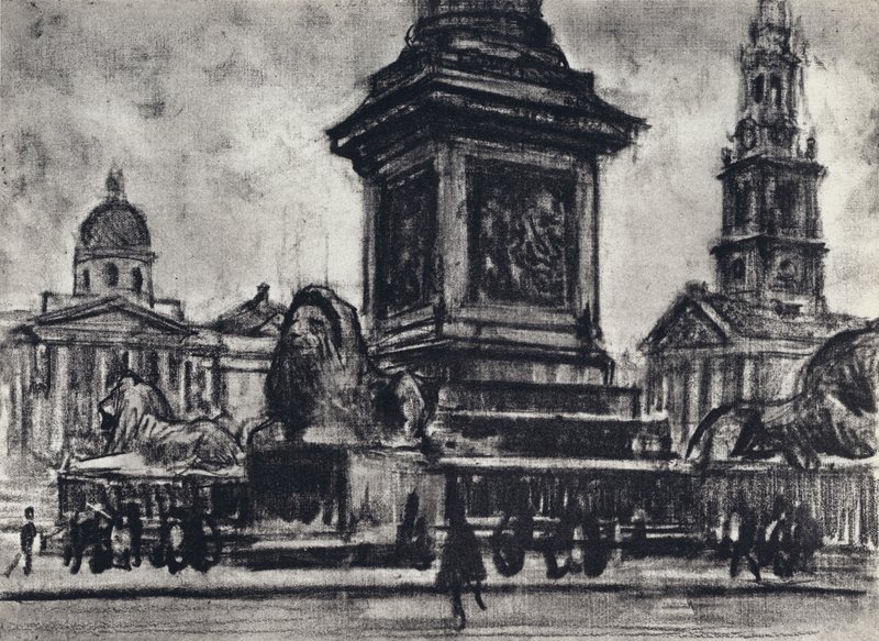 Lions, Trafalgar Square (litho) av Joseph (after) Pennell