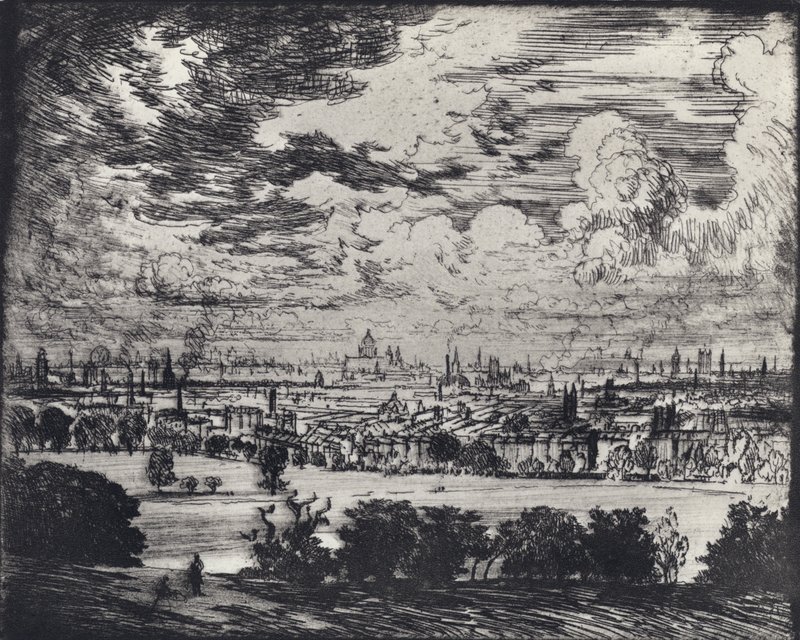 London, över Hampstead (litho) av Joseph (after) Pennell
